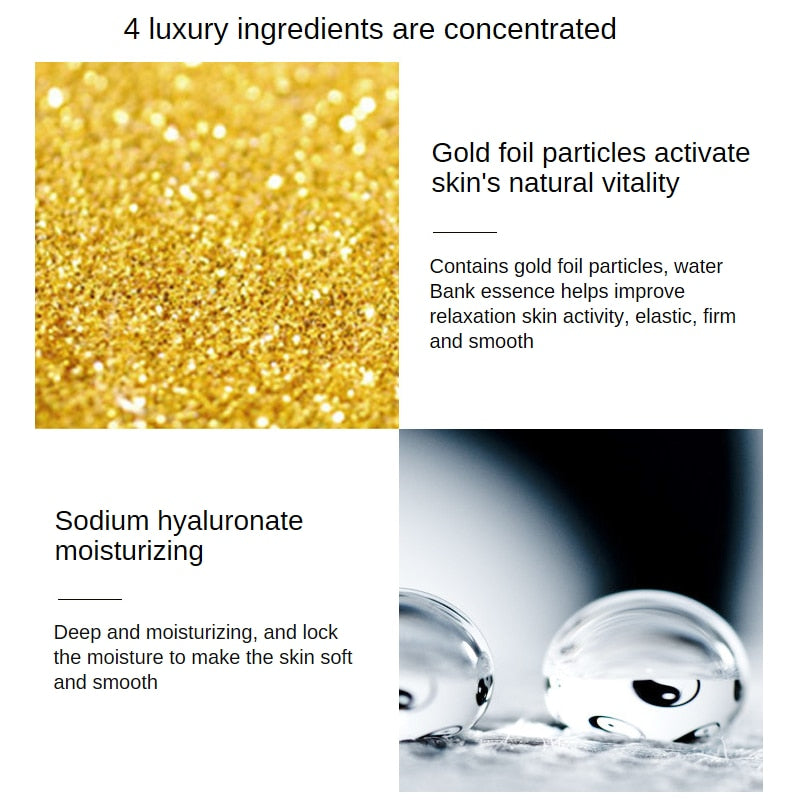 24k ouro ácido Hialurônico Hidratar encolher Cuidados com a pele - sevenshopping